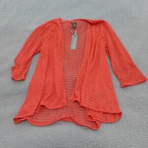 Chicos Travelers Cardigan Sweater Womens 2 Open Eyelet Pink Slinky 3/4 Sleeve